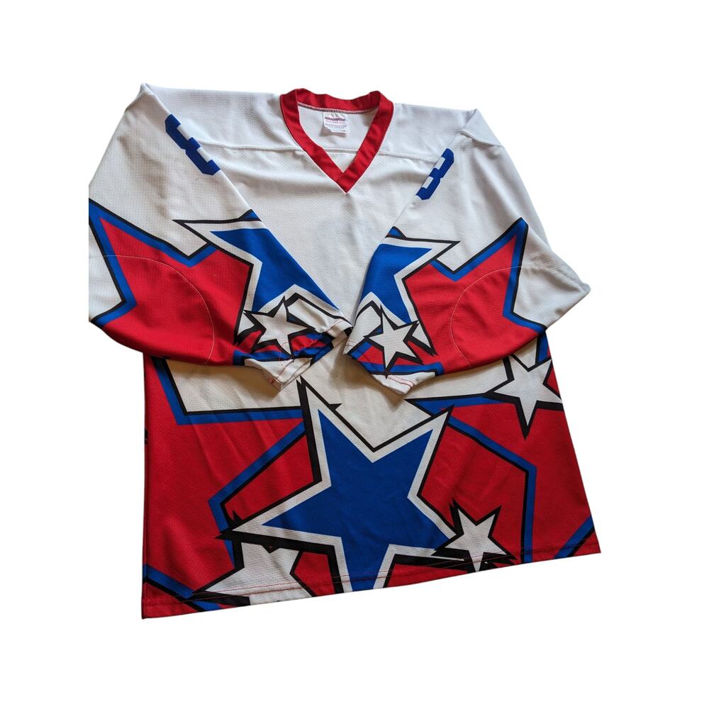 Projoy Hockey Jersey #8 Adult Large White Red Blue Stars Graphic Canada Vintage - Picture 7 of 16